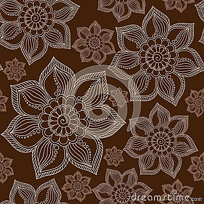 Henna Mehndi Tattoo Doodles Seamless Pattern Stock Photo