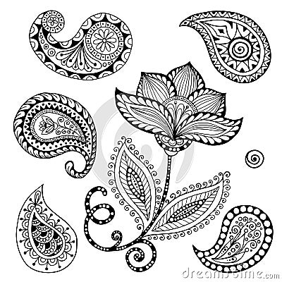 Henna Paisley Mehndi Doodles Abstract Floral Vector Illustration