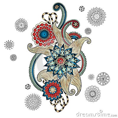 Henna Paisley Mehndi Doodles Design Element. Vector Illustration