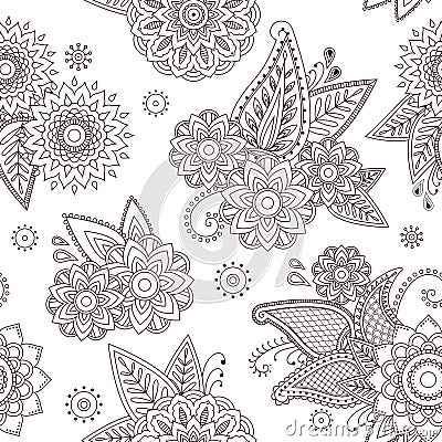 Henna paisley mehndi tattoo doodle seamless vector pattern Vector Illustration