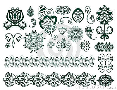 Henna tattoo brown mehndi flower doodle ornamental decorative indian design pattern paisley arabesque mhendi Vector Illustration