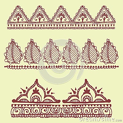 Henna tattoo brown mehndi flower doodle ornamental decorative indian design pattern paisley arabesque mhendi Vector Illustration