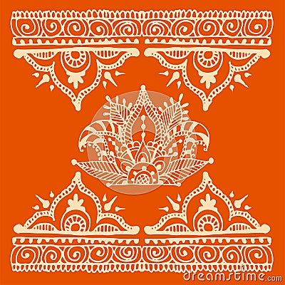 Henna tattoo brown mehndi flower doodle ornamental decorative indian design pattern paisley arabesque mhendi Vector Illustration