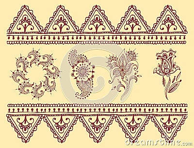 Henna tattoo brown mehndi flower doodle ornamental Vector Illustration