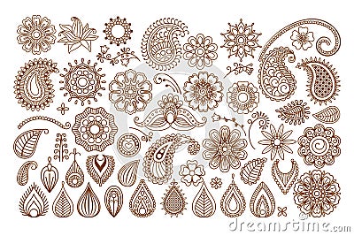 Henna tattoo doodle elements Vector Illustration