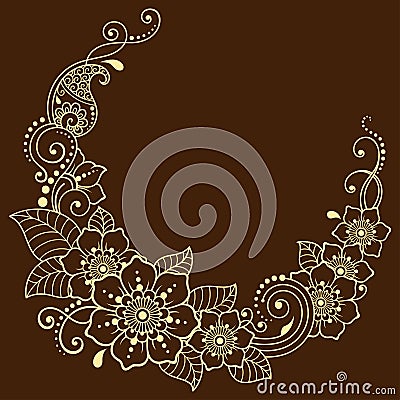 Henna tattoo flower template and border. Mehndi style. Set of ornamental patterns in the oriental style Vector Illustration