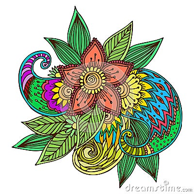 Henna tattoo mehndi flower doodle ornamental decorative indian design pattern paisley arabesque mhendi embellishment Vector Illustration