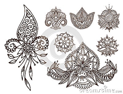 Henna tattoo mehndi flower doodle ornamental decorative indian design pattern paisley arabesque mhendi embellishment Vector Illustration