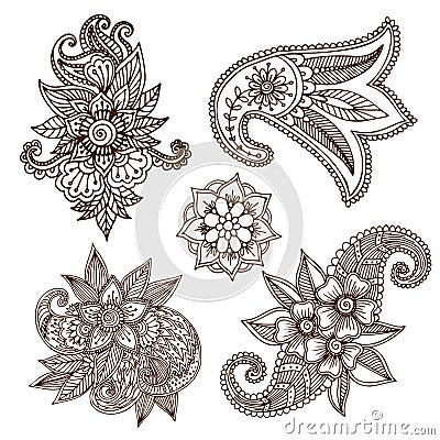 Henna tattoo mehndi flower doodle ornamental decorative indian design pattern paisley arabesque mhendi embellishment Vector Illustration