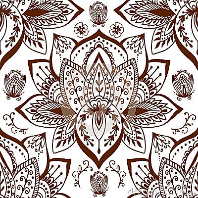 Henna tattoo mehndi flower doodle ornamental decorative indian design seamless pattern paisley arabesque embellishment Vector Illustration