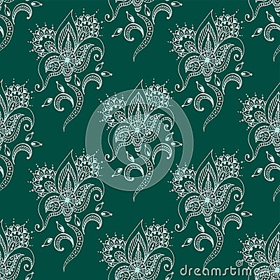 Henna tattoo seamless pattern mehndi flower doodle ornamental decorative indian design pattern paisley arabesque mhendi Vector Illustration