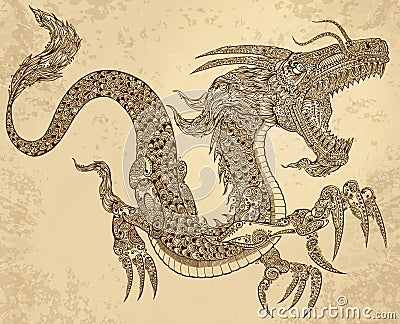 Henna Tattoo Tribal Dragon Vector Illustration