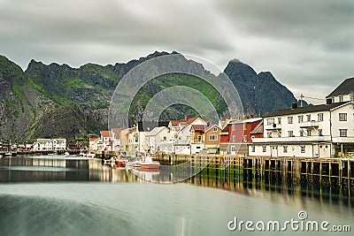 Henningsvaer, fishing village in the Lofoten archipelago, Norw Stock Photo