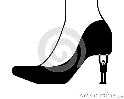 Henpecked man Holding woman shoe. vector illustration Vector Illustration