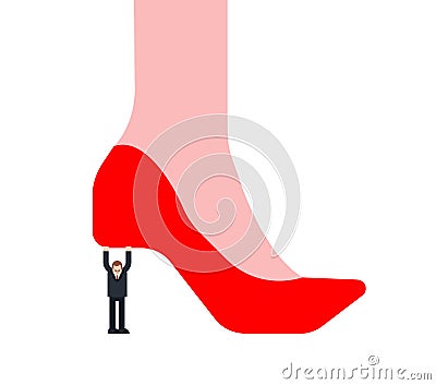 Henpecked man Holding woman shoe. vector illustration Vector Illustration