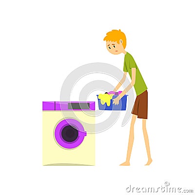 Henpecked man, husband doing laundry, househusband doing household cartoon vector Illustration on a white background Vector Illustration