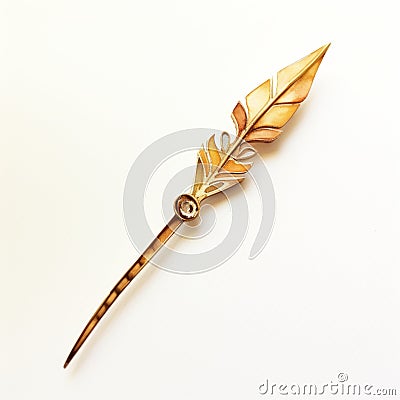 Gold Feather Hair Pin With Watercolor Illustration On White Background Cartoon Illustration