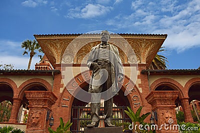 Henry Flager College . Old Hotel Ponce de LeÃ³n. Top view statue of Henry Flager. Editorial Stock Photo