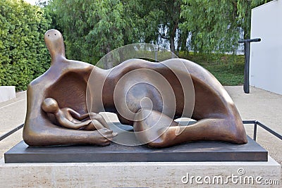 Henry Moore, Draped reclining Mother and Baby, 1983, Getty Center, Los Angeles, California, USA Editorial Stock Photo