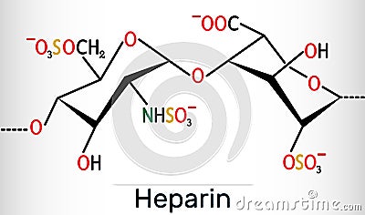 Heparin molecule, is naturally occurring glycosaminoglycan, anticoagulant. Skeletal formulas Cartoon Illustration