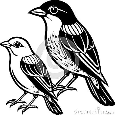 A Hepatic Tanager parents bird vector Cartoon Illustration