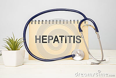 HEPATITIS C and Background of Medicaments Composition, Stethoscope, mix therapy drugs doctor Stock Photo