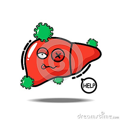 Hepatitis liver cute mascot character Vector Illustration