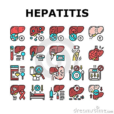 Hepatitis Liver Health Problem Icons Set Vector Vector Illustration