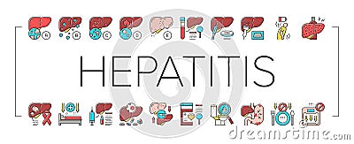 Hepatitis Liver Health Problem Icons Set Vector . Vector Illustration