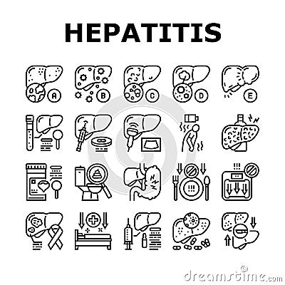 Hepatitis Liver Health Problem Icons Set Vector Vector Illustration