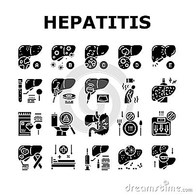 Hepatitis Liver Health Problem Icons Set Vector Vector Illustration