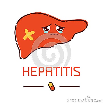 Hepatitis poster with cartoon liver Cartoon Illustration