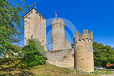 Heppenheim, Germany - Old historic hill castle called `Starkenburg` in Odenwald forest in Heppenheim city Editorial Stock Photo