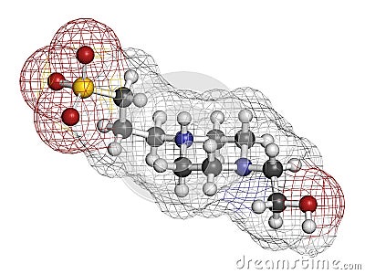 HEPPS buffering agent molecule. 3D rendering. Atoms are represented as spheres with conventional color coding: hydrogen white,. Stock Photo