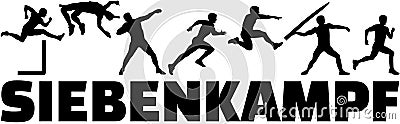 Heptathlon silhouettes with german word Vector Illustration