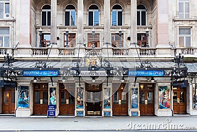 Her Majestys Theatre showing Phantom of the Opera Editorial Stock Photo