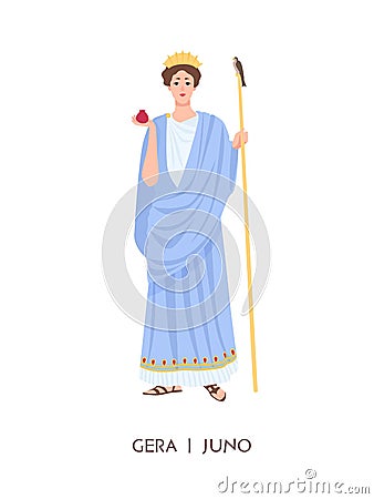 Hera or Juno - goddess of women, marriage, family and childbirth in ancient Greek and Roman religion or mythology Vector Illustration