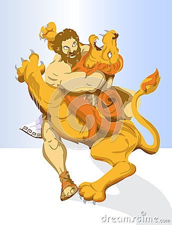 Heracles and lion Vector Illustration