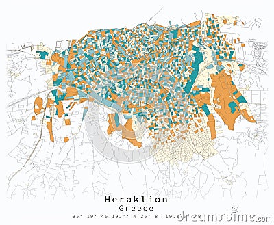 Heraklion,Greece,City centre, Urban detail Streets Roads color Map ,vector element template image Vector Illustration