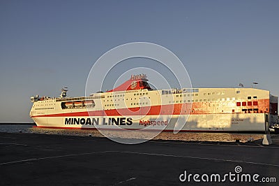 Heraklion, september 5th: Highspeed Ferryboat docking in the Harbor of Heraklion in Crete island of Greece Editorial Stock Photo