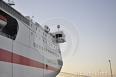 Heraklion, september 5th: Highspeed Ferryboat docking in the Harbor of Heraklion in Crete island of Greece Editorial Stock Photo