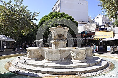 Heraklion, september 5th: Morosini fountain from Lions Square of Heraklion in Crete island of Greece Editorial Stock Photo
