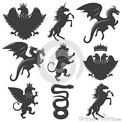 Heraldic Animals Decorative Graphic Icons Set Vector Illustration