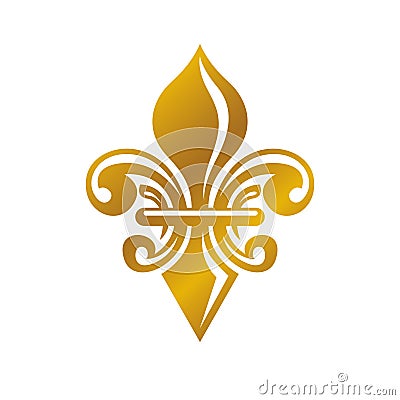 Heraldic coat of arms decorative emblem with lily flower, golden Vector Illustration