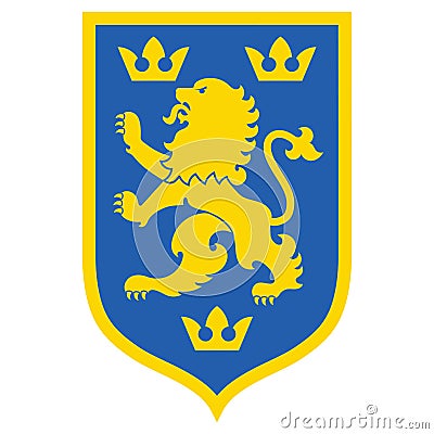 Heraldic coat of arms. Heraldic lion and three Crowns on the knights shield Vector Illustration