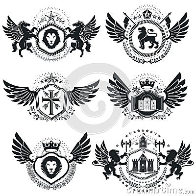 Heraldic designs, vintage emblems. Coat of Arms collectio Stock Photo