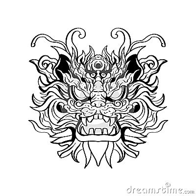 Heraldic dragon head Tattoos black and white emblem made of ink stains Vector Illustration