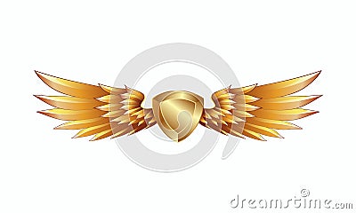 Heraldic golden shield with wings emblem. Vector Illustration