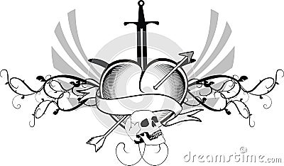 Heraldic heart tattoo sword coat of arms crest Vector Illustration