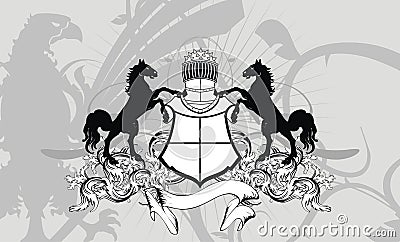 Heraldic horse shield crest background Vector Illustration
